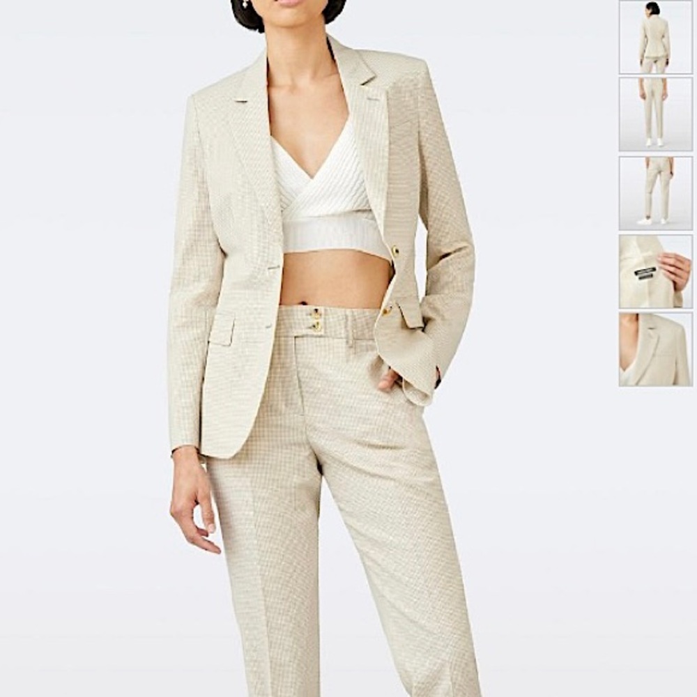 London waffle Check suit - Cream color wool100%